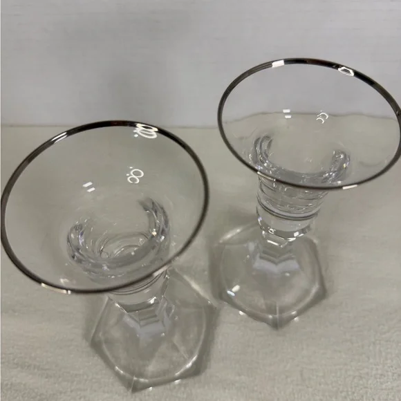 Vintage Crystal Candle Holders Set of 2 Smoked Rim Faceted Stem Votive - Picture 2 of 9